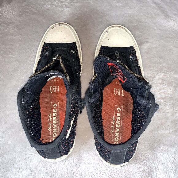 Converse All Star Chuck Taylor 70 High Kids 4 Speckled Black Crochet Knit Zip Up - Picture 10 of 10